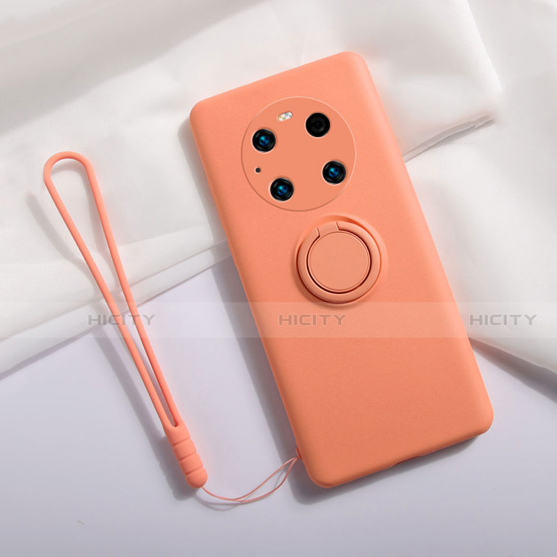 Funda Silicona Carcasa Ultrafina Goma con Magnetico Anillo de dedo Soporte A01 para Huawei Mate 40 Pro Naranja