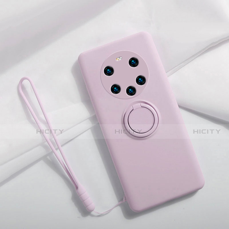 Funda Silicona Carcasa Ultrafina Goma con Magnetico Anillo de dedo Soporte A01 para Huawei Mate 40 Pro+ Plus Purpura Claro