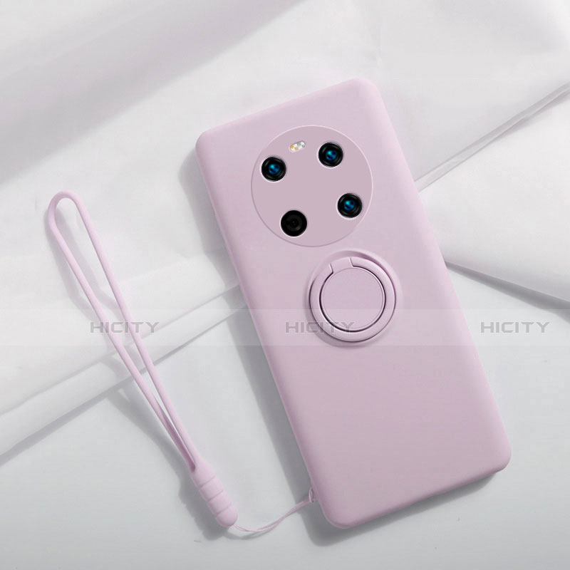 Funda Silicona Carcasa Ultrafina Goma con Magnetico Anillo de dedo Soporte A01 para Huawei Mate 40 Purpura Claro