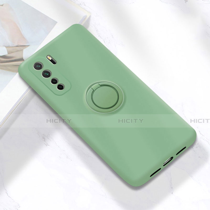 Funda Silicona Carcasa Ultrafina Goma con Magnetico Anillo de dedo Soporte A01 para Huawei Nova 7 SE 5G Cian