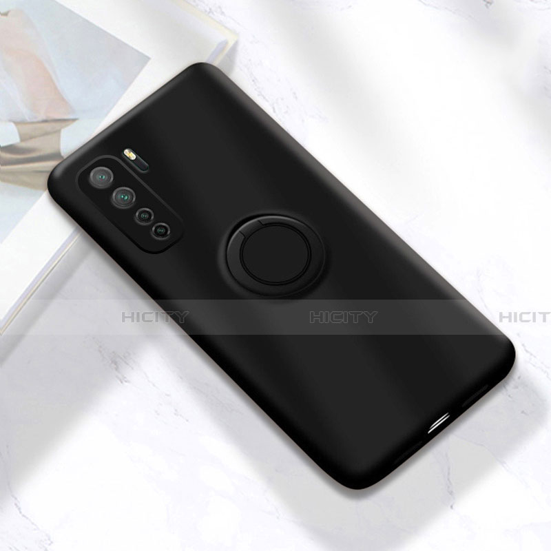 Funda Silicona Carcasa Ultrafina Goma con Magnetico Anillo de dedo Soporte A01 para Huawei Nova 7 SE 5G Negro