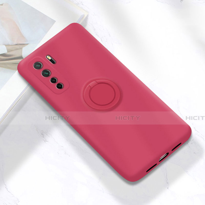 Funda Silicona Carcasa Ultrafina Goma con Magnetico Anillo de dedo Soporte A01 para Huawei Nova 7 SE 5G Rojo