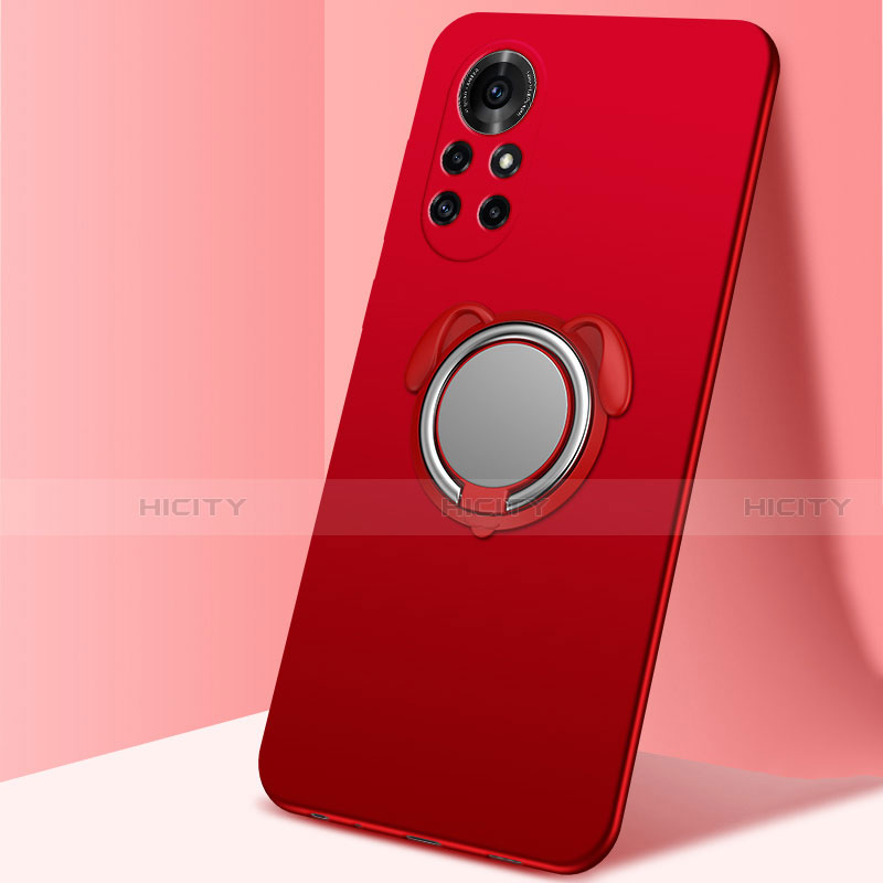 Funda Silicona Carcasa Ultrafina Goma con Magnetico Anillo de dedo Soporte A01 para Huawei Nova 8 5G Rojo