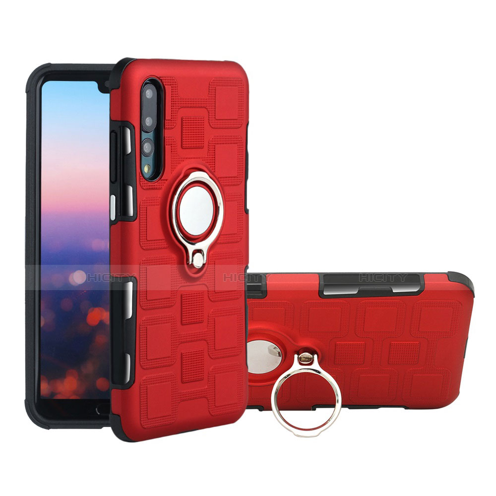 Funda Silicona Carcasa Ultrafina Goma con Magnetico Anillo de dedo Soporte A01 para Huawei P20 Pro Rojo