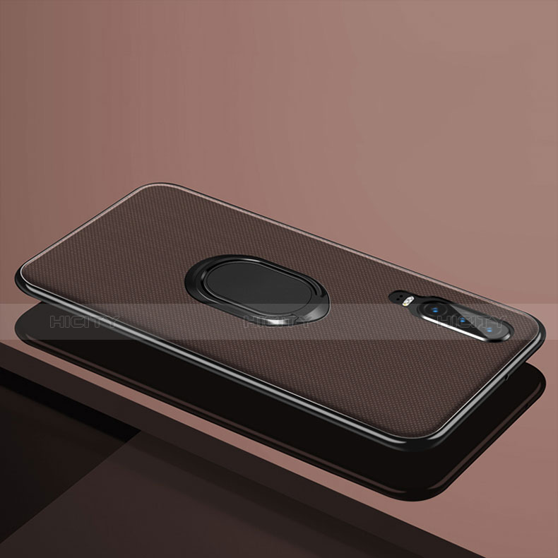 Funda Silicona Carcasa Ultrafina Goma con Magnetico Anillo de dedo Soporte A01 para Huawei P30 Marron