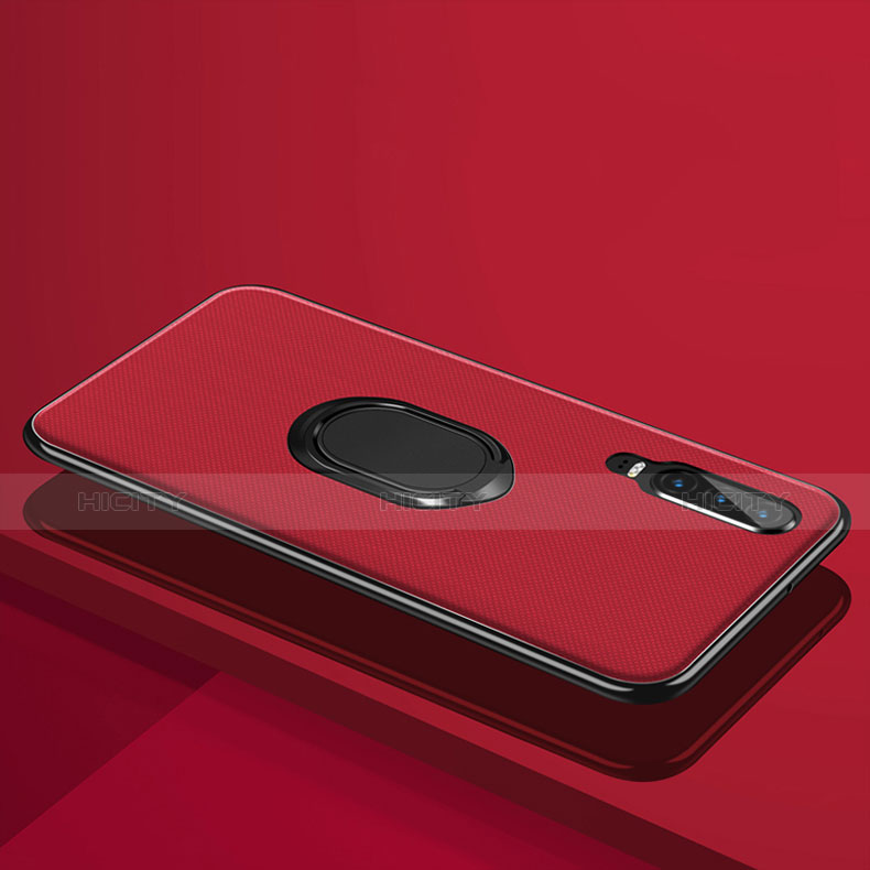 Funda Silicona Carcasa Ultrafina Goma con Magnetico Anillo de dedo Soporte A01 para Huawei P30 Rojo