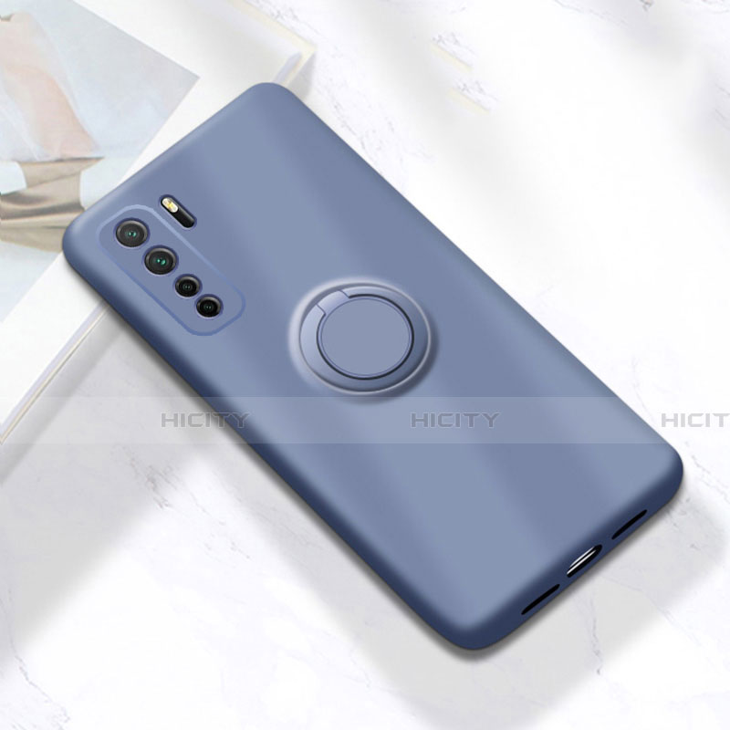 Funda Silicona Carcasa Ultrafina Goma con Magnetico Anillo de dedo Soporte A01 para Huawei P40 Lite 5G Gris