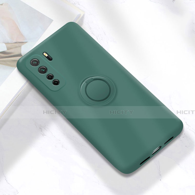 Funda Silicona Carcasa Ultrafina Goma con Magnetico Anillo de dedo Soporte A01 para Huawei P40 Lite 5G Verde