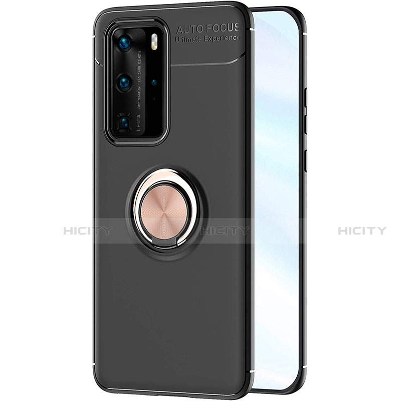 Funda Silicona Carcasa Ultrafina Goma con Magnetico Anillo de dedo Soporte A01 para Huawei P40 Pro Oro y Negro