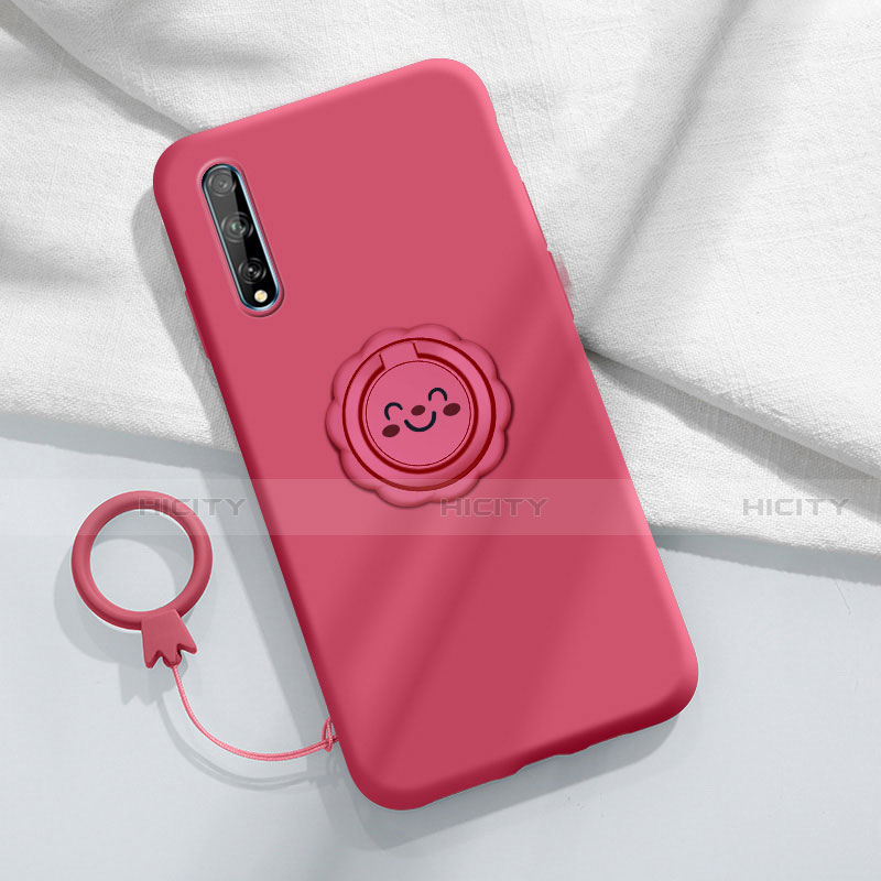 Funda Silicona Carcasa Ultrafina Goma con Magnetico Anillo de dedo Soporte A01 para Huawei Y8p Rojo Rosa