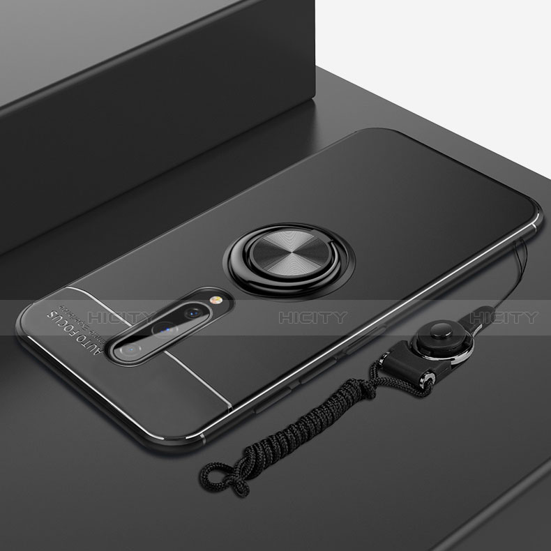 Funda Silicona Carcasa Ultrafina Goma con Magnetico Anillo de dedo Soporte A01 para OnePlus 8 Negro