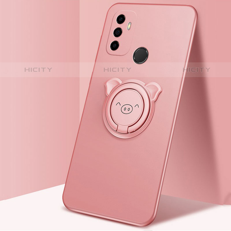 Funda Silicona Carcasa Ultrafina Goma con Magnetico Anillo de dedo Soporte A01 para Oppo A11s Oro Rosa