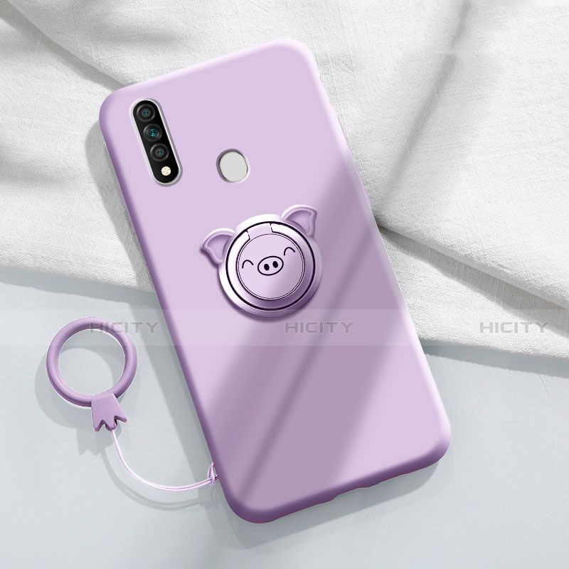 Funda Silicona Carcasa Ultrafina Goma con Magnetico Anillo de dedo Soporte A01 para Oppo A31 Morado