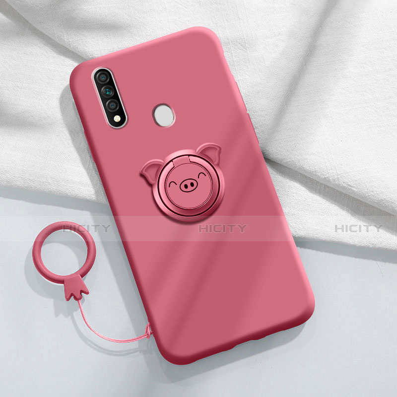 Funda Silicona Carcasa Ultrafina Goma con Magnetico Anillo de dedo Soporte A01 para Oppo A31 Rojo Rosa