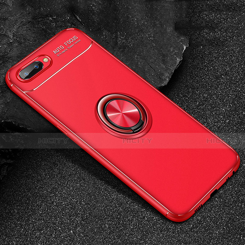 Funda Silicona Carcasa Ultrafina Goma con Magnetico Anillo de dedo Soporte A01 para Oppo A5 Rojo