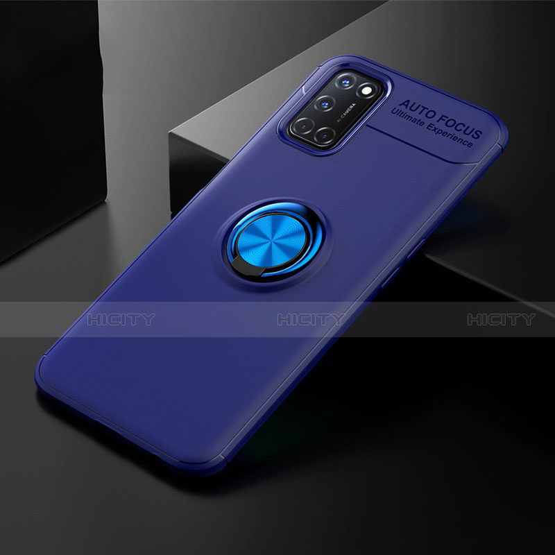 Funda Silicona Carcasa Ultrafina Goma con Magnetico Anillo de dedo Soporte A01 para Oppo A52 Azul