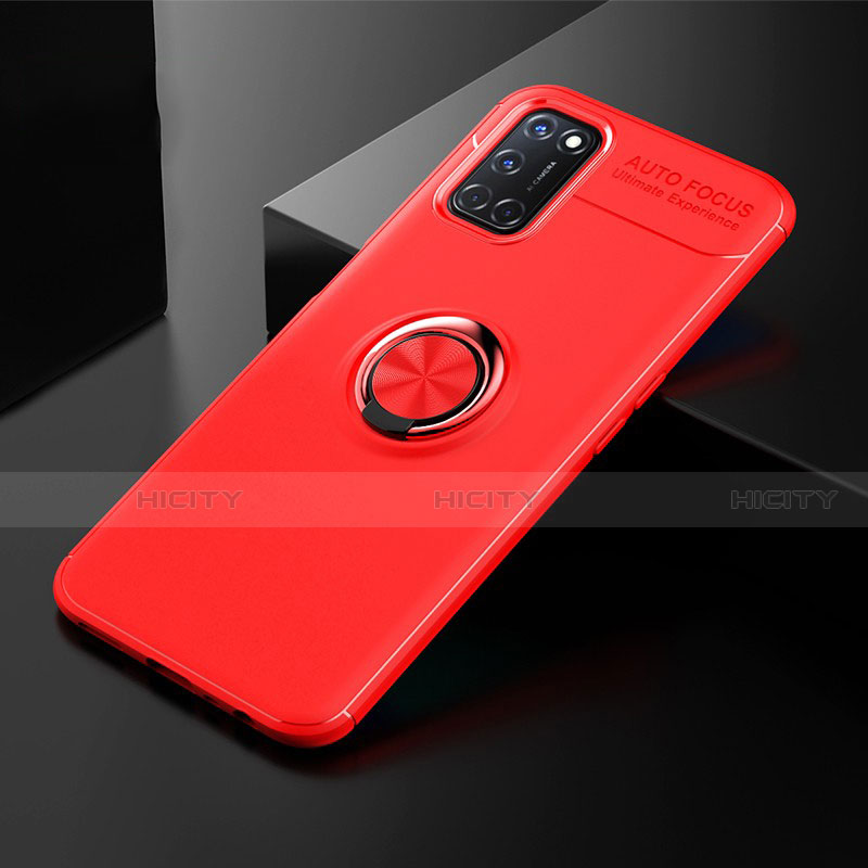 Funda Silicona Carcasa Ultrafina Goma con Magnetico Anillo de dedo Soporte A01 para Oppo A52 Rojo