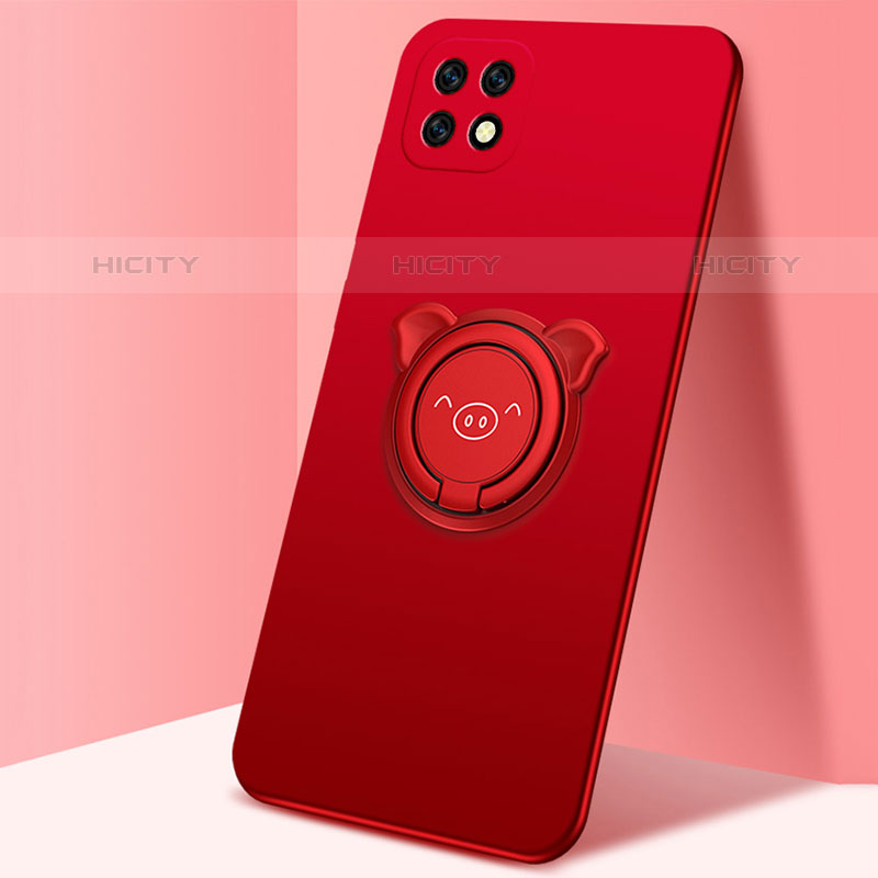 Funda Silicona Carcasa Ultrafina Goma con Magnetico Anillo de dedo Soporte A01 para Oppo A53 5G Rojo