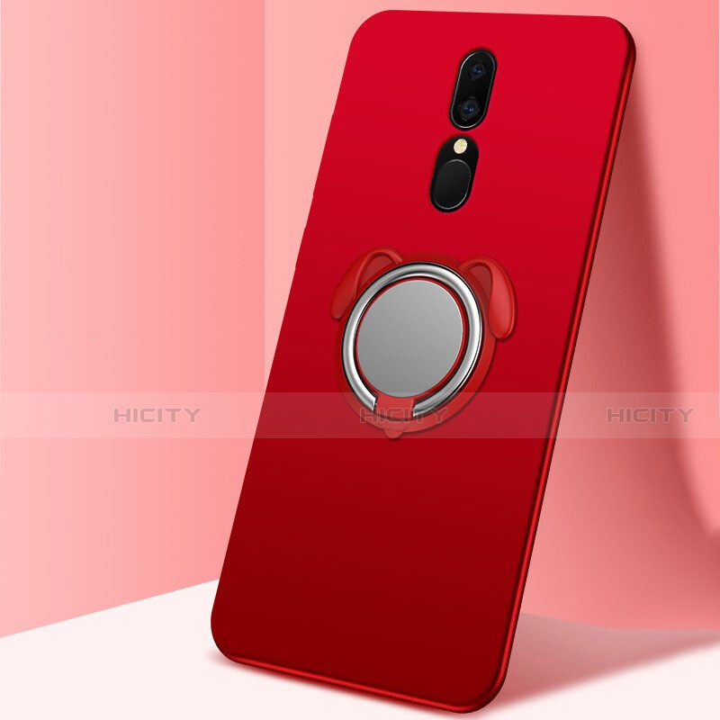 Funda Silicona Carcasa Ultrafina Goma con Magnetico Anillo de dedo Soporte A01 para Oppo A9 Rojo