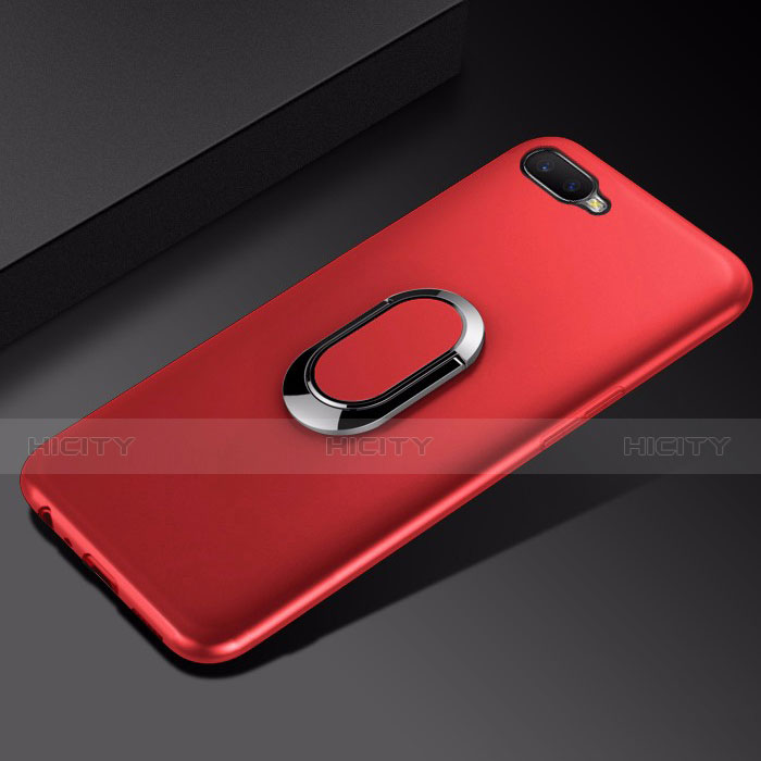 Funda Silicona Carcasa Ultrafina Goma con Magnetico Anillo de dedo Soporte A01 para Oppo K1 Rojo