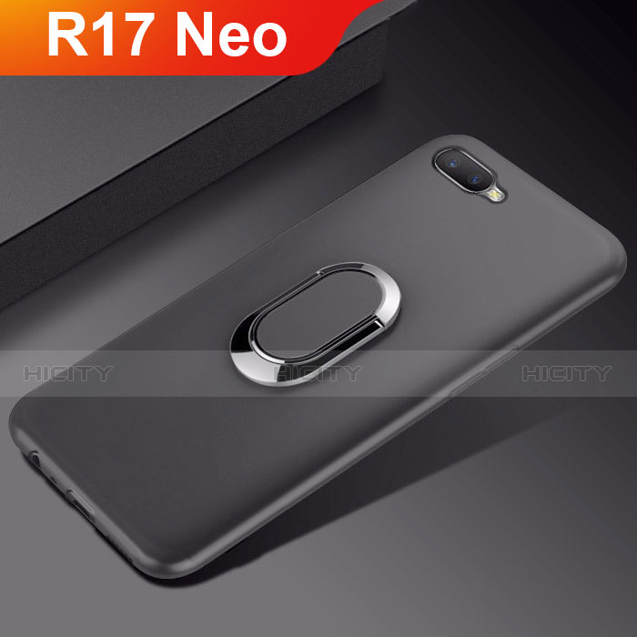 Funda Silicona Carcasa Ultrafina Goma con Magnetico Anillo de dedo Soporte A01 para Oppo R17 Neo Negro