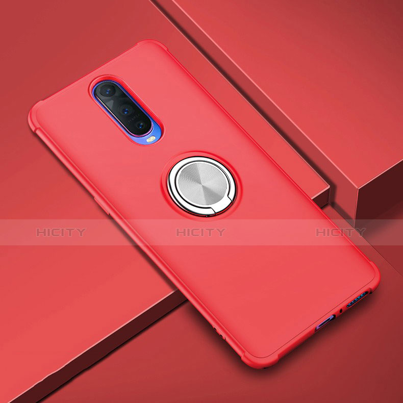 Funda Silicona Carcasa Ultrafina Goma con Magnetico Anillo de dedo Soporte A01 para Oppo R17 Pro Rojo