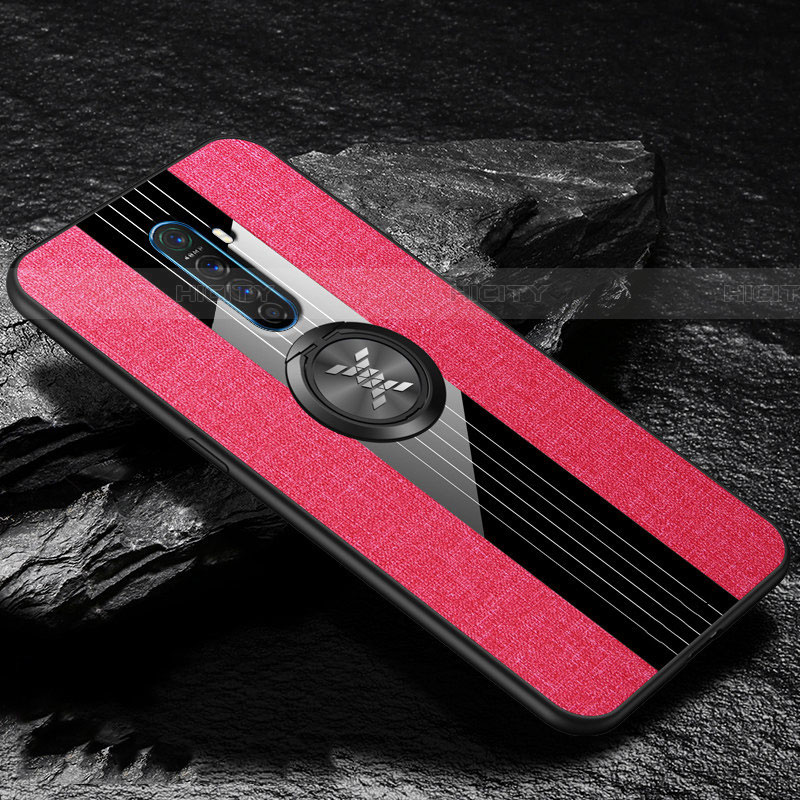 Funda Silicona Carcasa Ultrafina Goma con Magnetico Anillo de dedo Soporte A01 para Oppo Reno Ace Rosa Roja