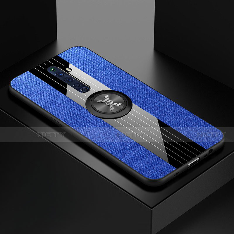 Funda Silicona Carcasa Ultrafina Goma con Magnetico Anillo de dedo Soporte A01 para Oppo Reno2 Z Azul