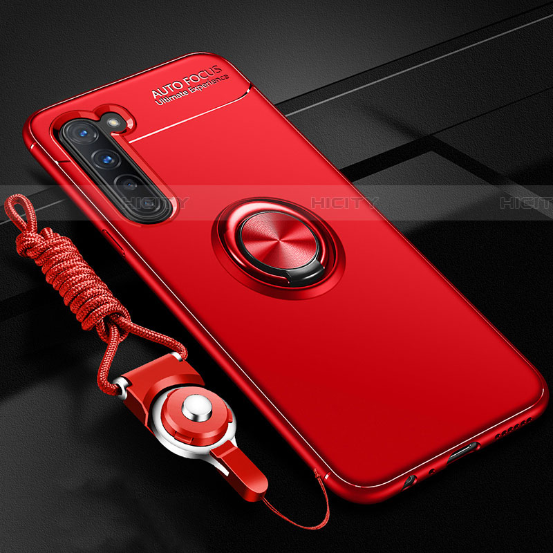 Funda Silicona Carcasa Ultrafina Goma con Magnetico Anillo de dedo Soporte A01 para Oppo Reno3 Rojo