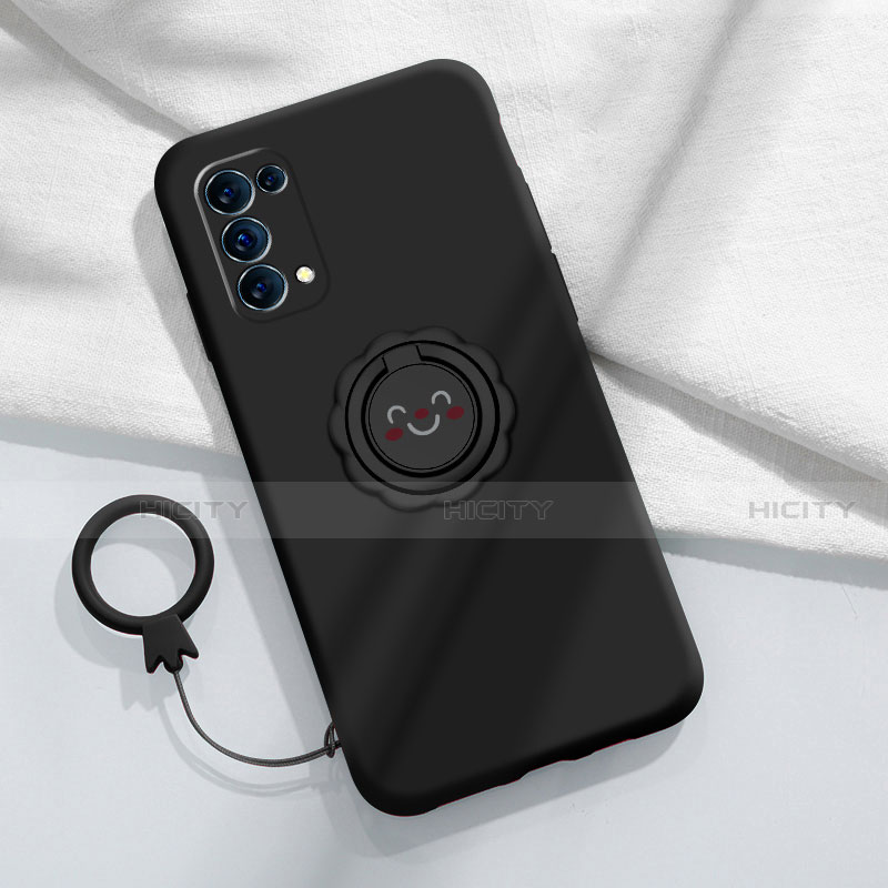 Funda Silicona Carcasa Ultrafina Goma con Magnetico Anillo de dedo Soporte A01 para Oppo Reno5 Pro 5G Negro