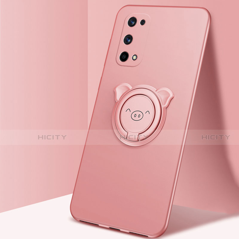 Funda Silicona Carcasa Ultrafina Goma con Magnetico Anillo de dedo Soporte A01 para Realme V15 5G Oro Rosa