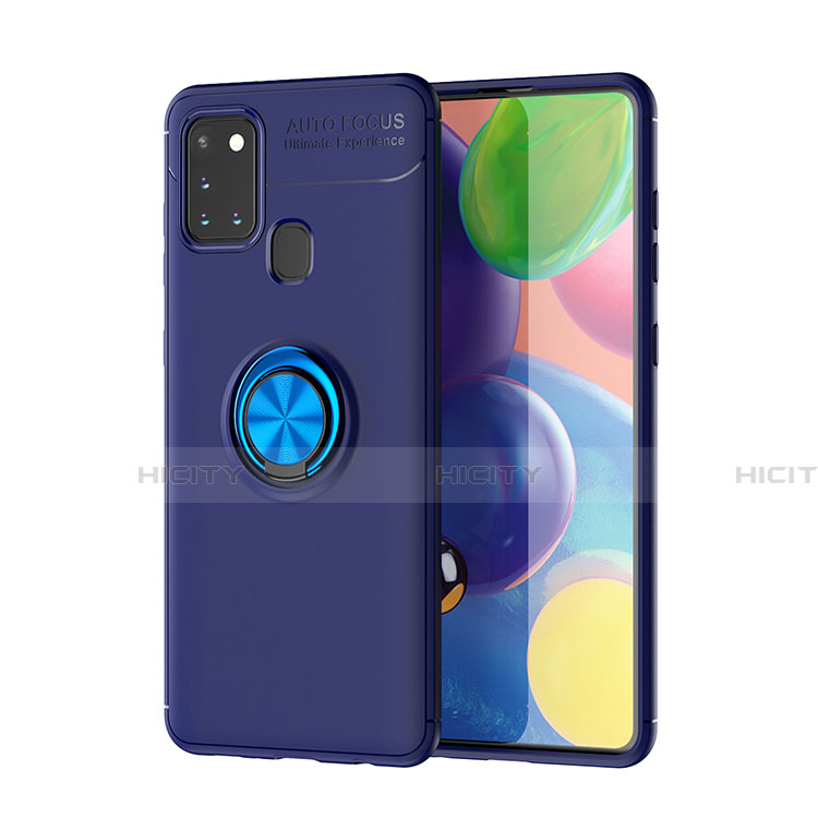 Funda Silicona Carcasa Ultrafina Goma con Magnetico Anillo de dedo Soporte A01 para Samsung Galaxy A21s Azul