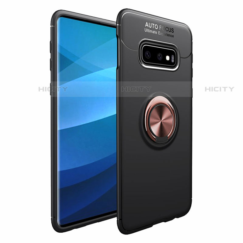 Funda Silicona Carcasa Ultrafina Goma con Magnetico Anillo de dedo Soporte A01 para Samsung Galaxy S10 5G Oro y Negro