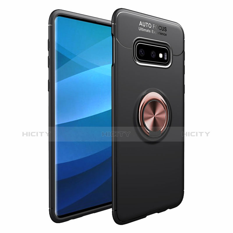 Funda Silicona Carcasa Ultrafina Goma con Magnetico Anillo de dedo Soporte A01 para Samsung Galaxy S10 Oro y Negro