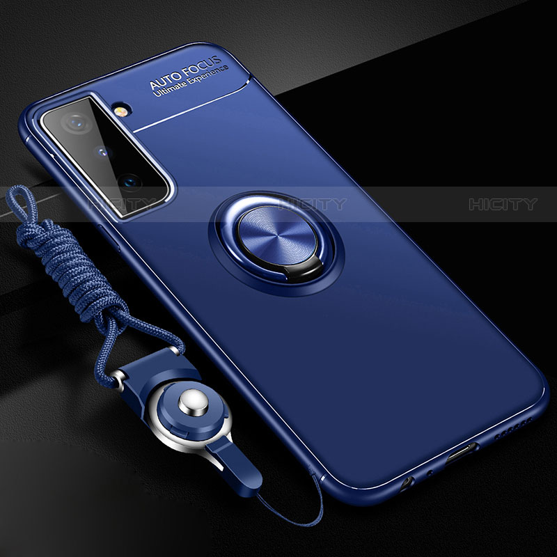 Funda Silicona Carcasa Ultrafina Goma con Magnetico Anillo de dedo Soporte A01 para Samsung Galaxy S21 5G Azul