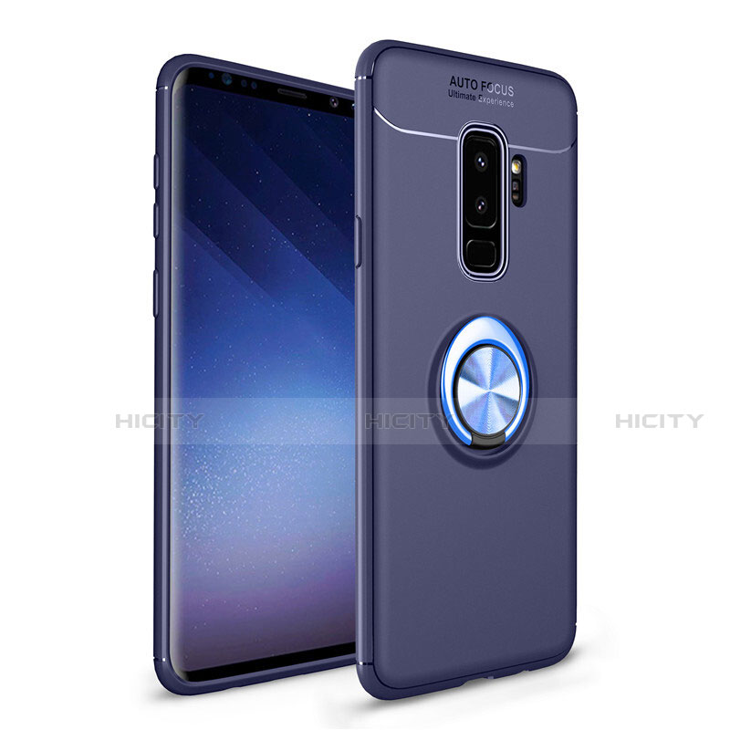 Funda Silicona Carcasa Ultrafina Goma con Magnetico Anillo de dedo Soporte A01 para Samsung Galaxy S9 Plus Azul