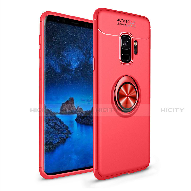 Funda Silicona Carcasa Ultrafina Goma con Magnetico Anillo de dedo Soporte A01 para Samsung Galaxy S9 Rojo