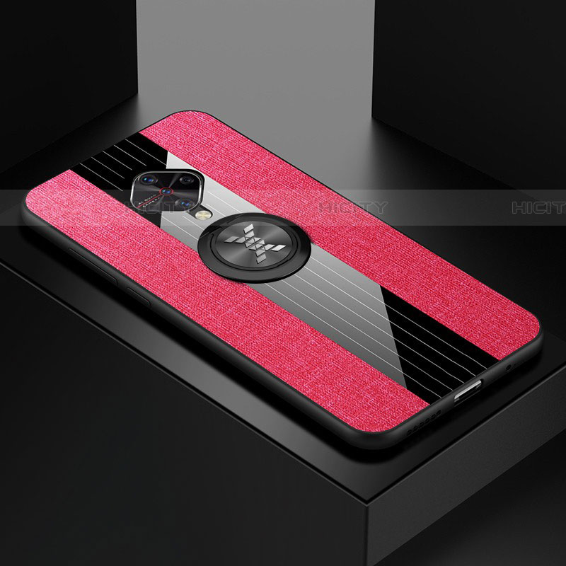 Funda Silicona Carcasa Ultrafina Goma con Magnetico Anillo de dedo Soporte A01 para Vivo S1 Pro Rosa Roja