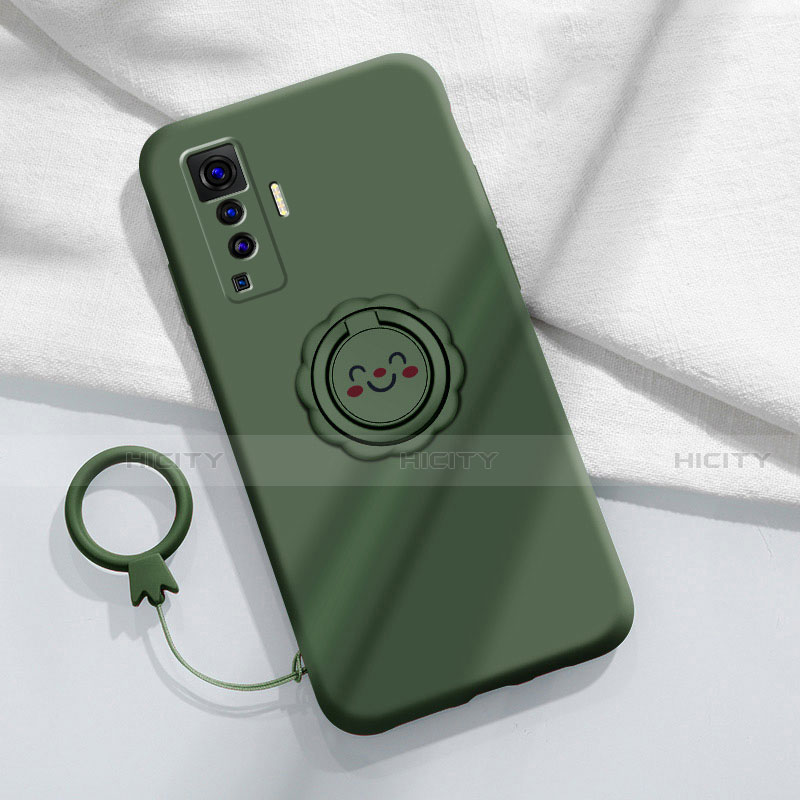 Funda Silicona Carcasa Ultrafina Goma con Magnetico Anillo de dedo Soporte A01 para Vivo X50 5G Verde