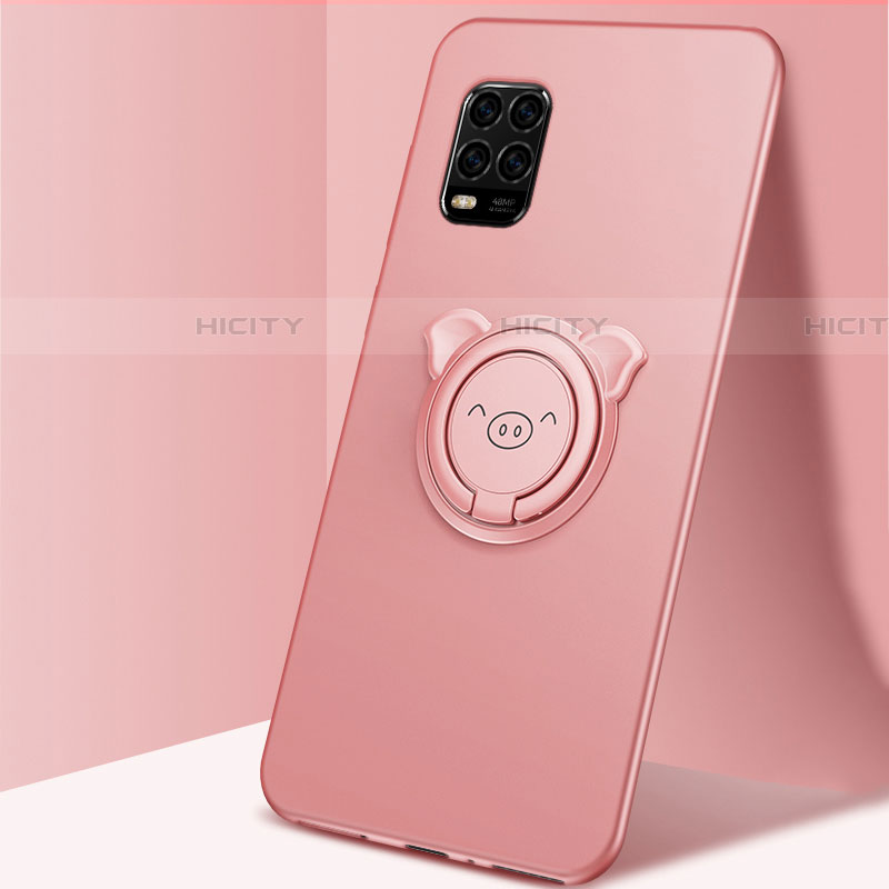 Funda Silicona Carcasa Ultrafina Goma con Magnetico Anillo de dedo Soporte A01 para Xiaomi Mi 10 Lite Oro Rosa