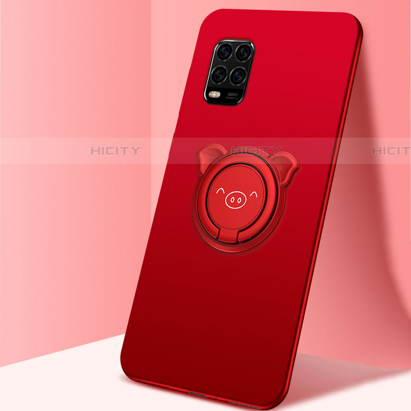 Funda Silicona Carcasa Ultrafina Goma con Magnetico Anillo de dedo Soporte A01 para Xiaomi Mi 10 Lite Rojo