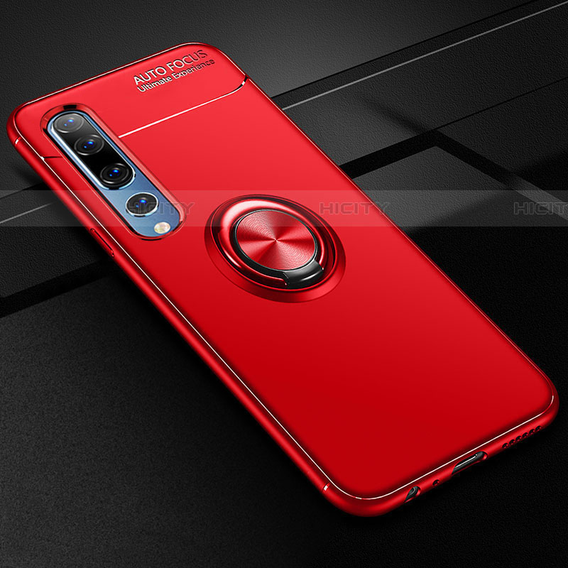 Funda Silicona Carcasa Ultrafina Goma con Magnetico Anillo de dedo Soporte A01 para Xiaomi Mi 10 Rojo