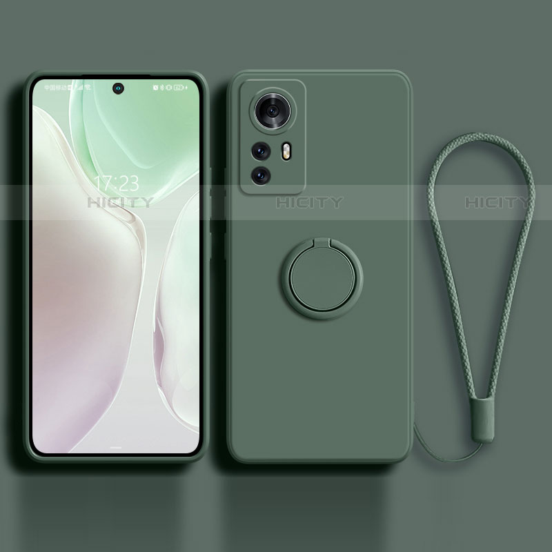 Funda Silicona Carcasa Ultrafina Goma con Magnetico Anillo de dedo Soporte A01 para Xiaomi Mi 12 5G Verde