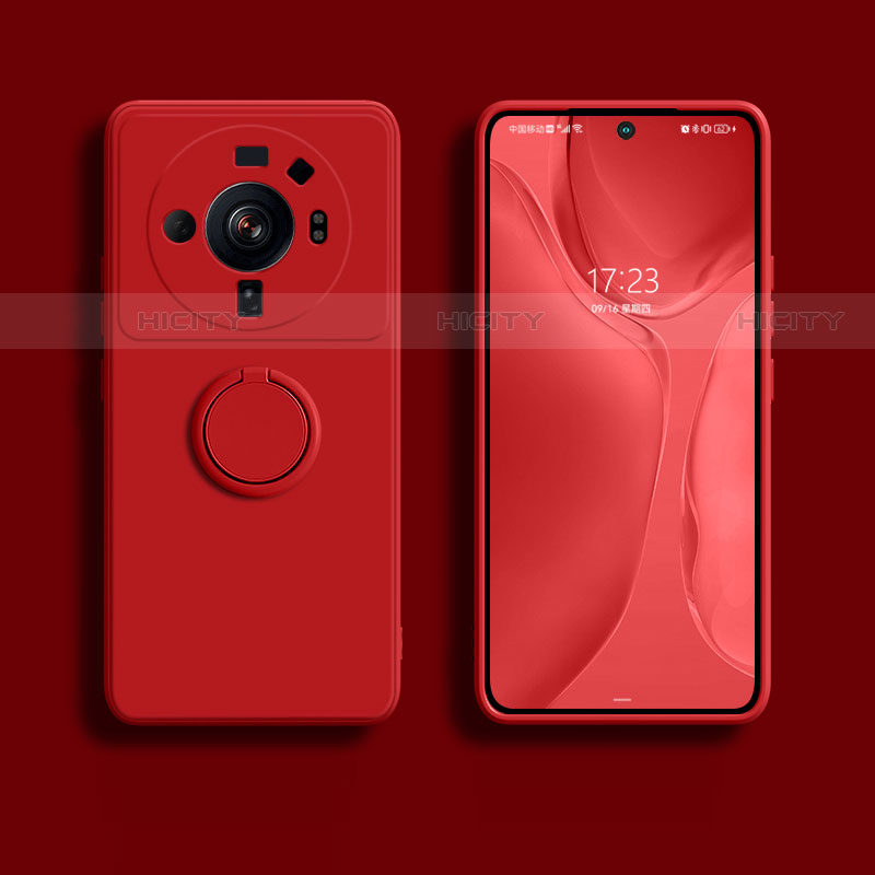 Funda Silicona Carcasa Ultrafina Goma con Magnetico Anillo de dedo Soporte A01 para Xiaomi Mi 12S Ultra 5G Rojo