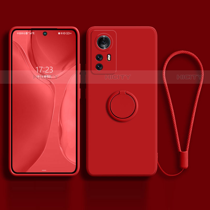 Funda Silicona Carcasa Ultrafina Goma con Magnetico Anillo de dedo Soporte A01 para Xiaomi Mi 12X 5G Rojo