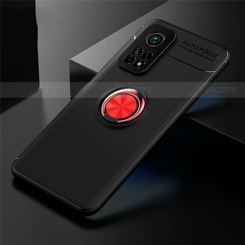Funda Silicona Carcasa Ultrafina Goma con Magnetico Anillo de dedo Soporte A01 para Xiaomi Redmi K30S 5G Rojo y Negro