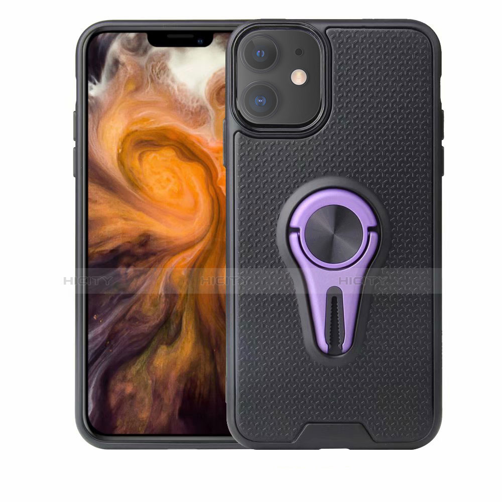 Funda Silicona Carcasa Ultrafina Goma con Magnetico Anillo de dedo Soporte A02 para Apple iPhone 11 Morado