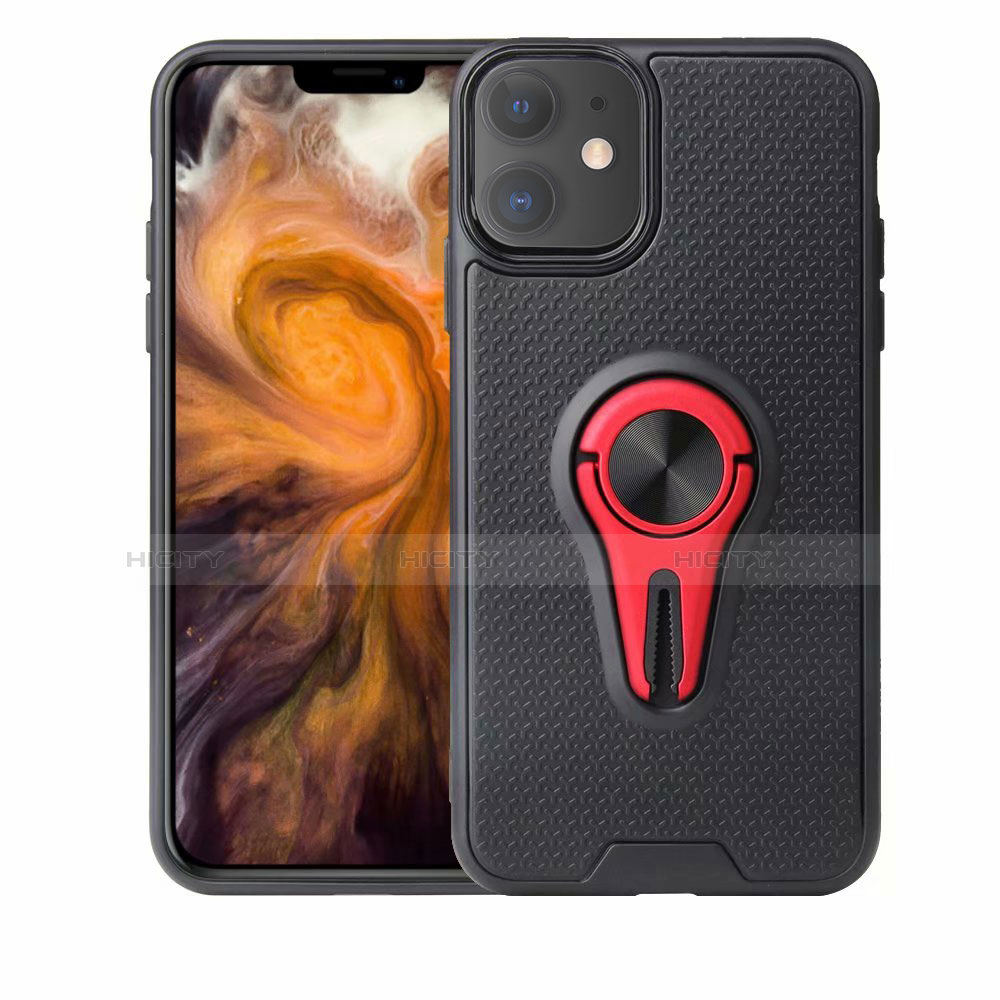 Funda Silicona Carcasa Ultrafina Goma con Magnetico Anillo de dedo Soporte A02 para Apple iPhone 11 Rojo