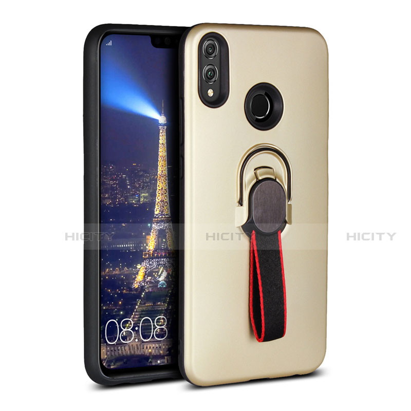 Funda Silicona Carcasa Ultrafina Goma con Magnetico Anillo de dedo Soporte A02 para Huawei Honor 8X Oro