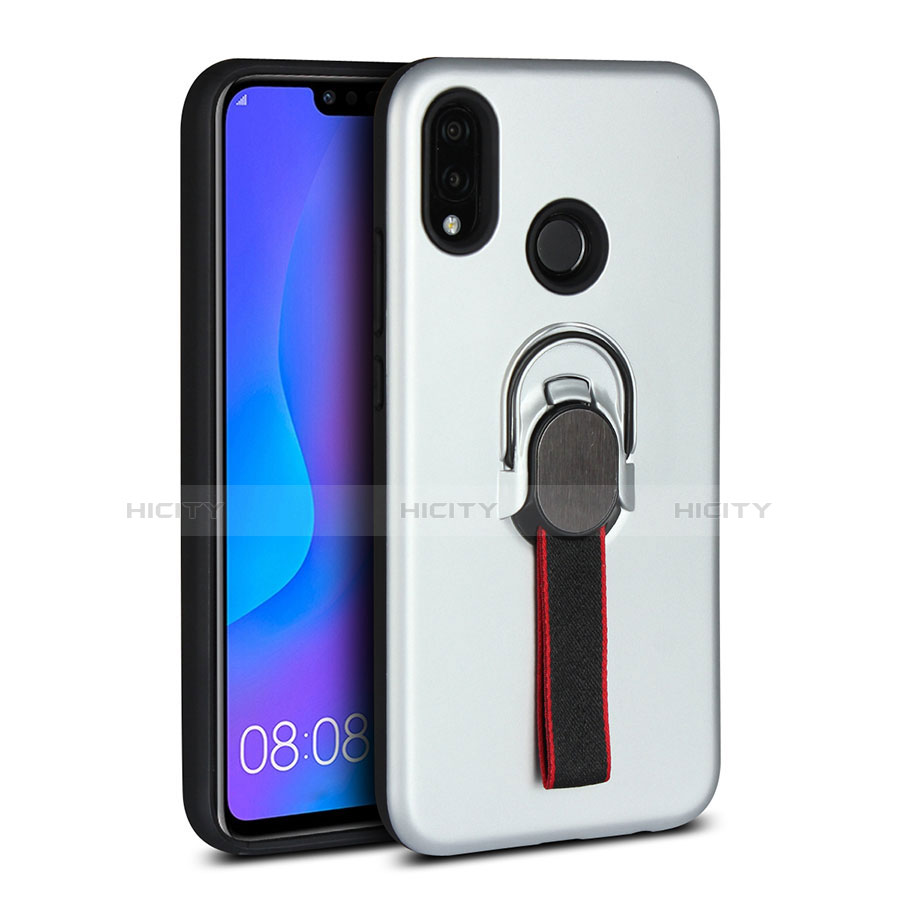 Funda Silicona Carcasa Ultrafina Goma con Magnetico Anillo de dedo Soporte A02 para Huawei Nova 3e Blanco